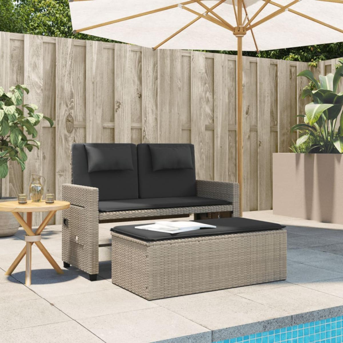 Sillón reclinable de jardín con cojines ratán sintético gris