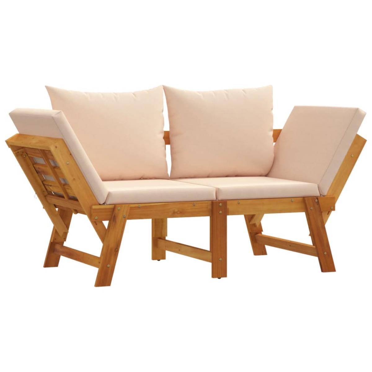 Banco de jardín con cojines 2 en 1 madera maciza de acacia