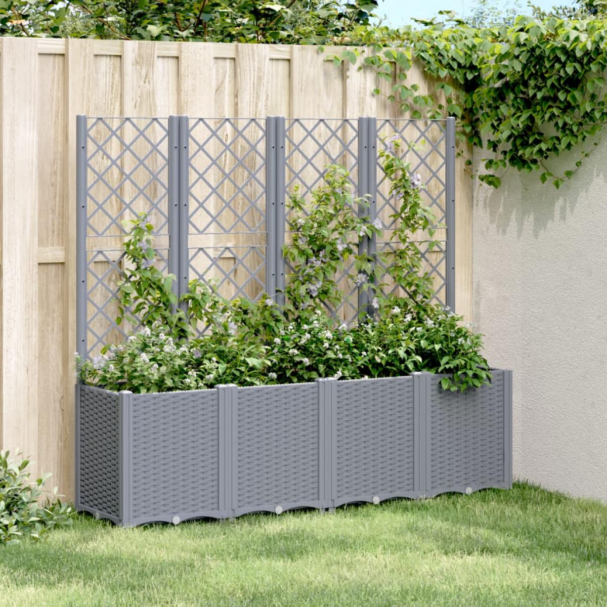 Jardinera con enrejado PP azul gris 160x40x140 cm