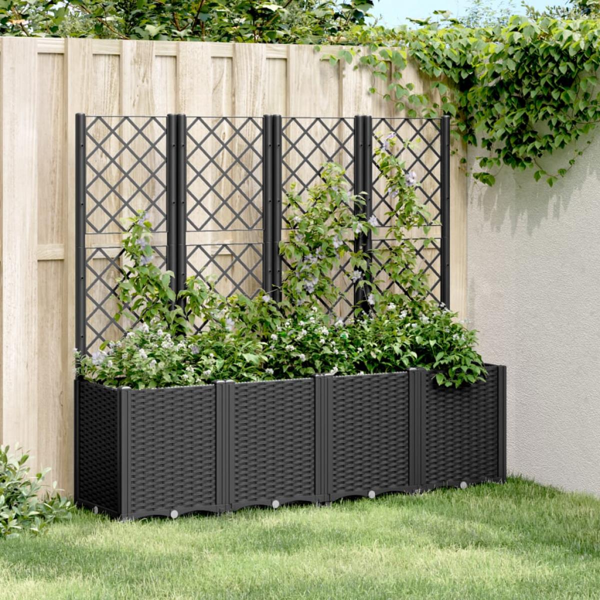 Jardinera con enrejado PP negro 160x40x140 cm