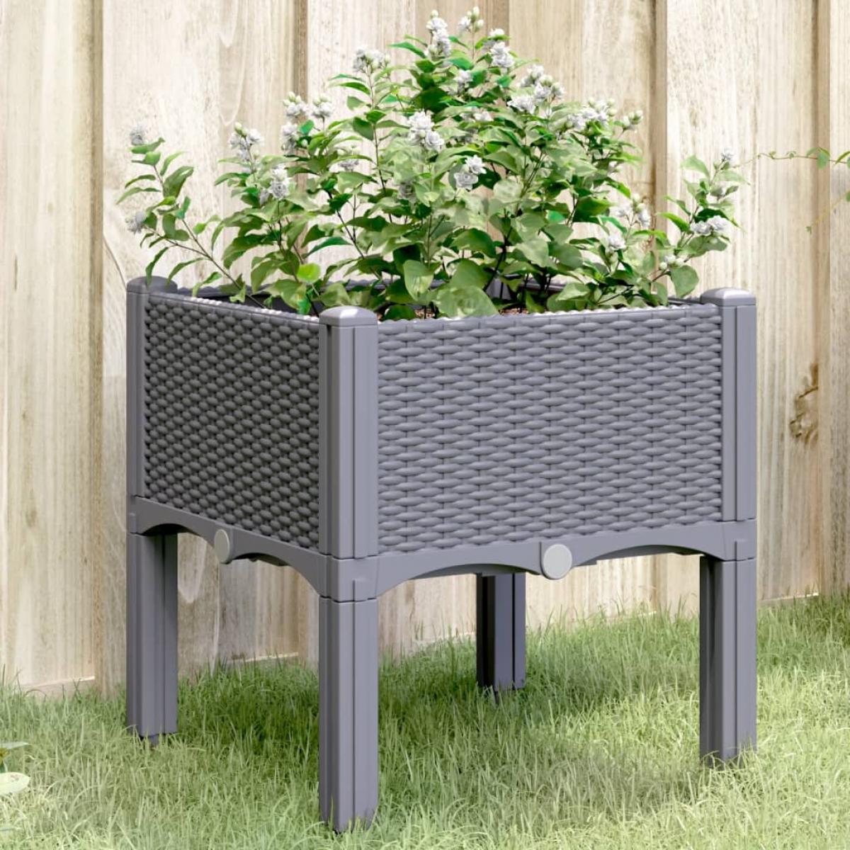 Jardinera con patas PP azul gris 40x40x42 cm