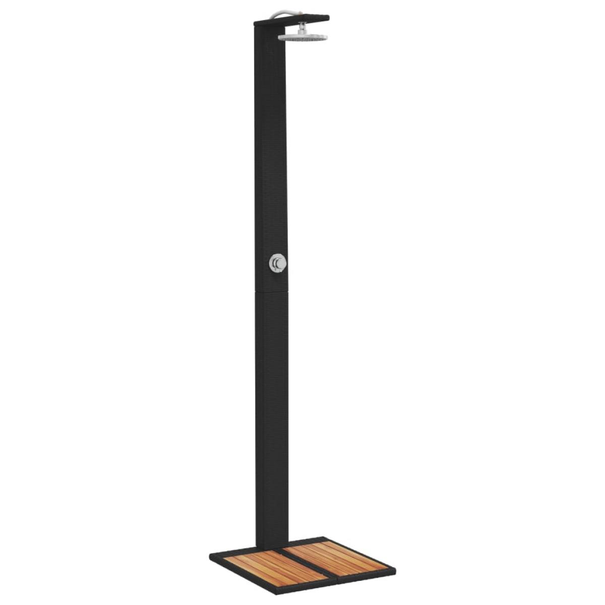 Ducha de exterior ratán PE y madera acacia negro 50x55x224 cm