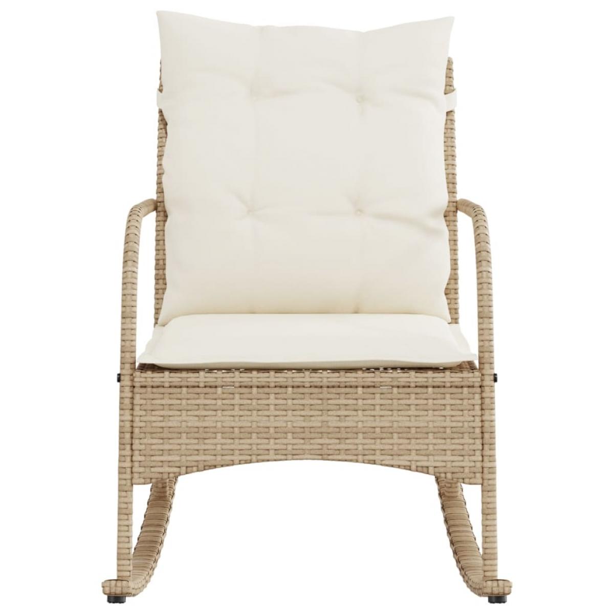 Silla mecedora de jardín con cojines ratán sintético beige