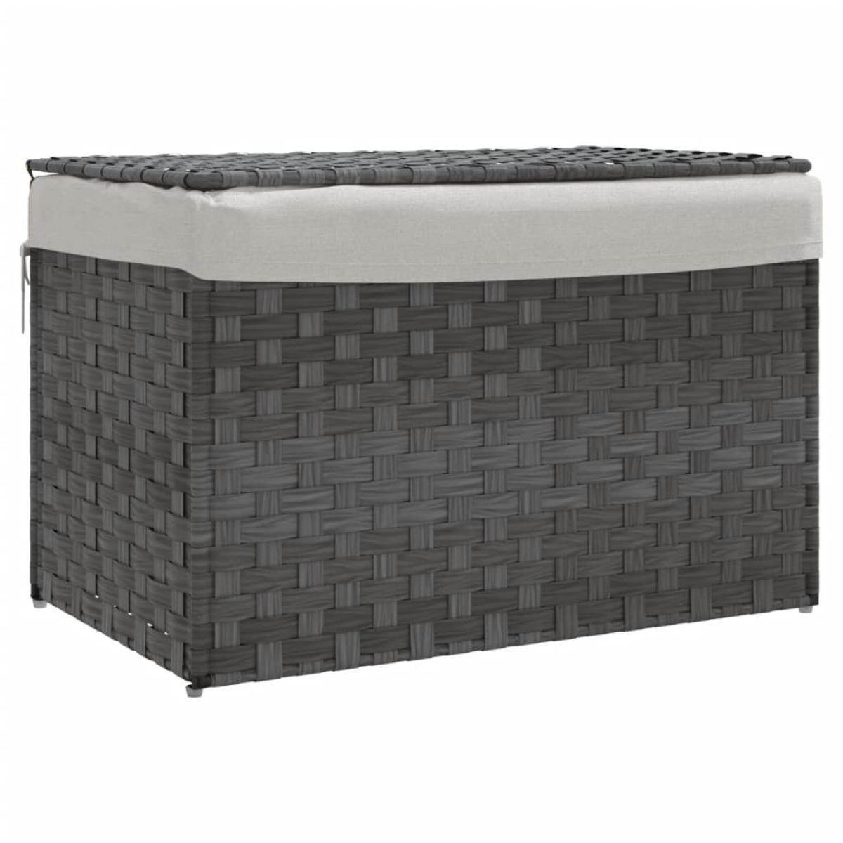 Cesto de ropa sucia con tapa ratán sintético gris 55,5x35x34 cm
