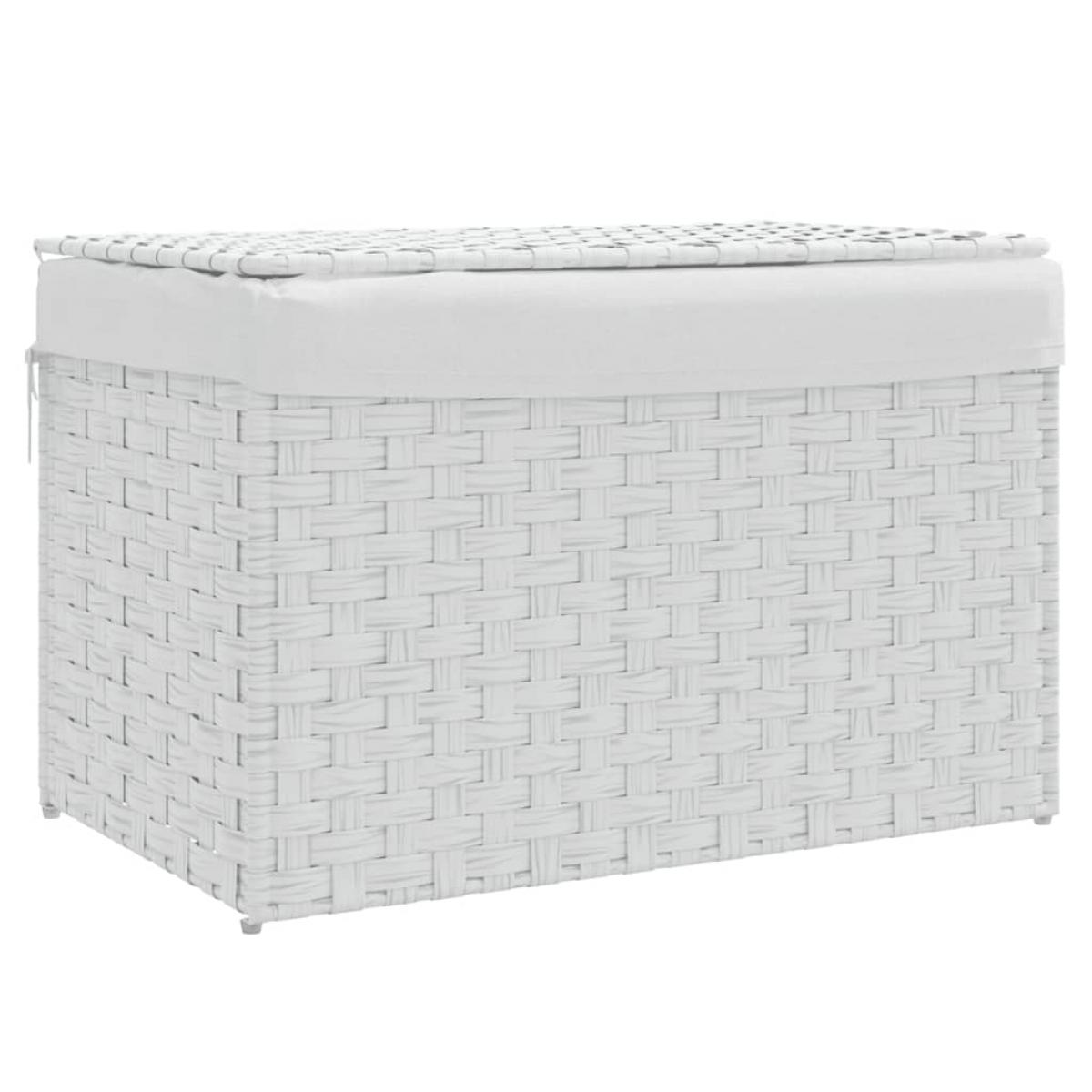 Cesto ropa sucia con tapa ratán sintético blanco 55,5x35x34 cm
