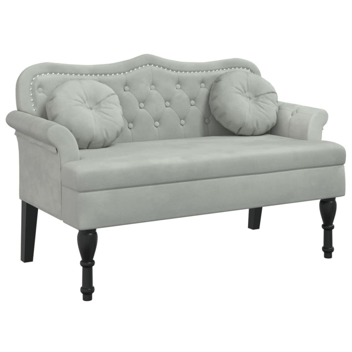 Banco con cojines terciopelo gris claro 120,5x65x75 cm