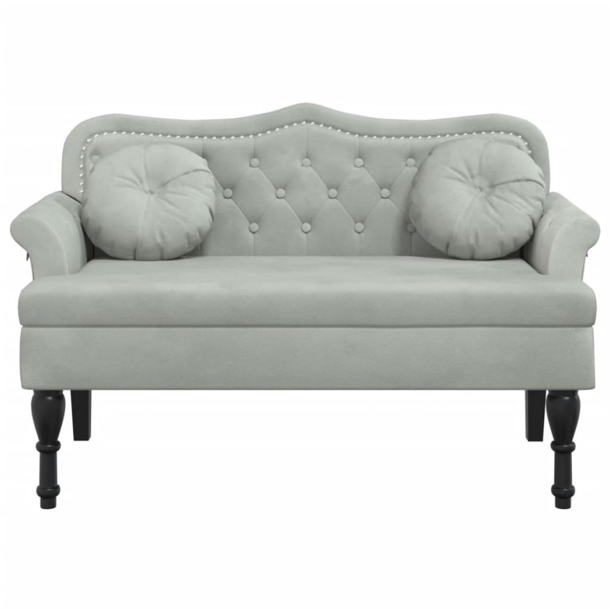 Banco con cojines terciopelo gris claro 120,5x65x75 cm
