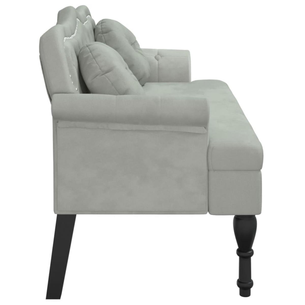 Banco con cojines terciopelo gris claro 120,5x65x75 cm