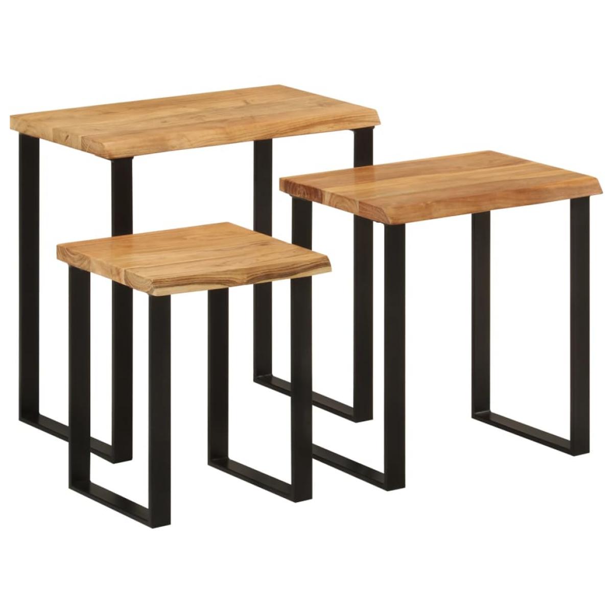 Set de 3 mesas apilables con borde natural madera acacia maciza
