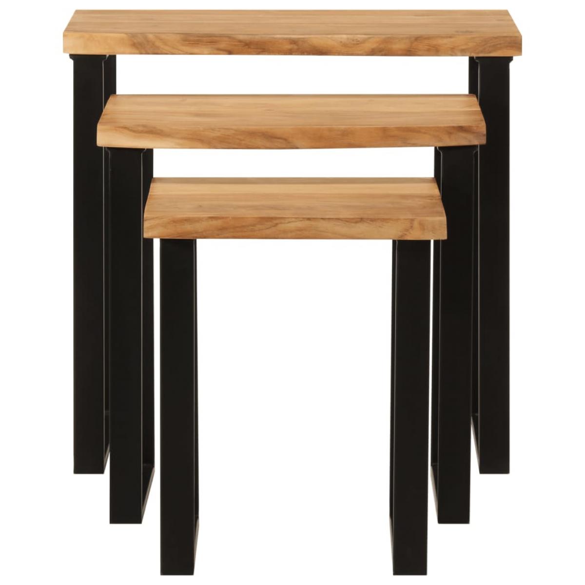 Set de 3 mesas apilables con borde natural madera acacia maciza