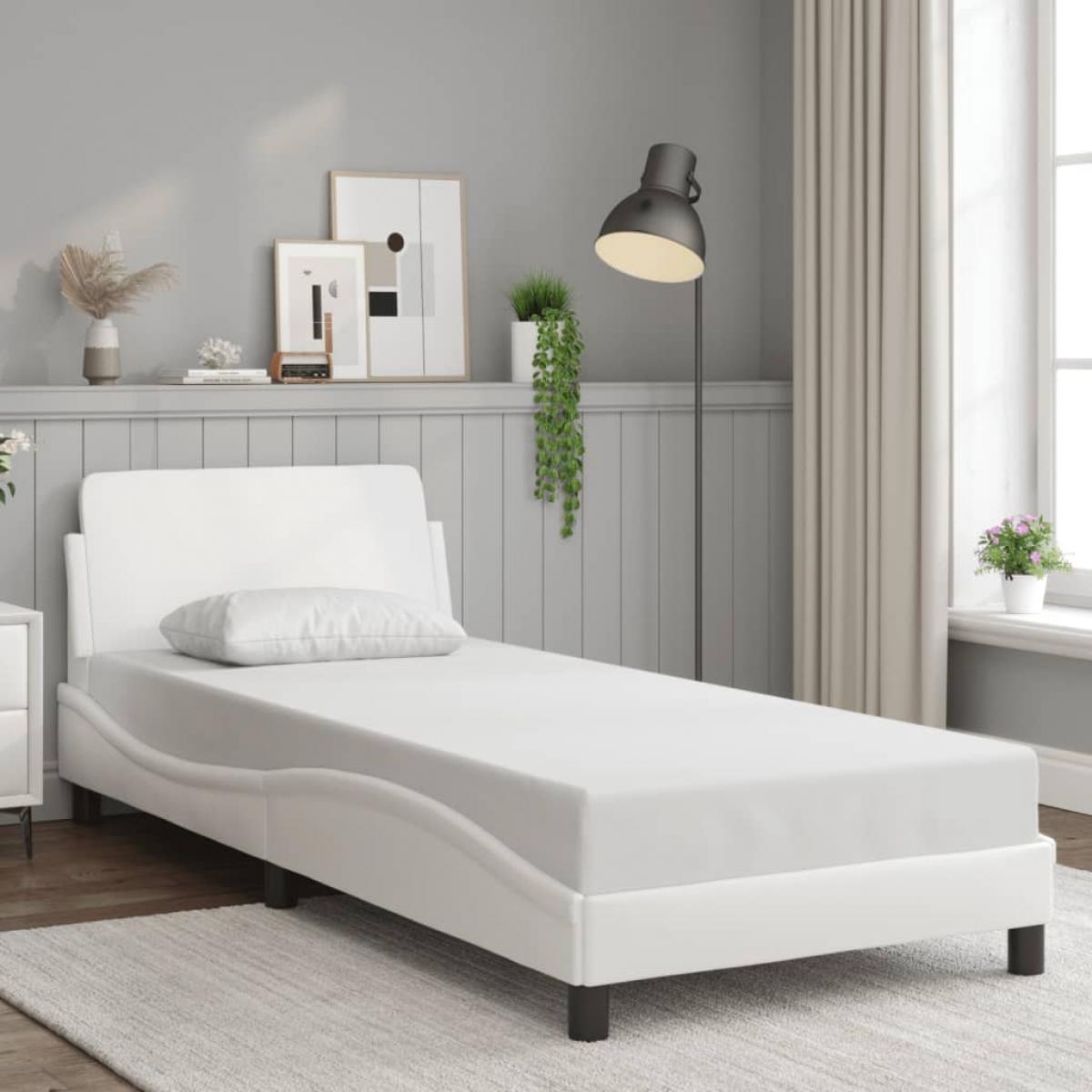 Estructura de cama sin colchón cuero sintético blanco 90x200 cm