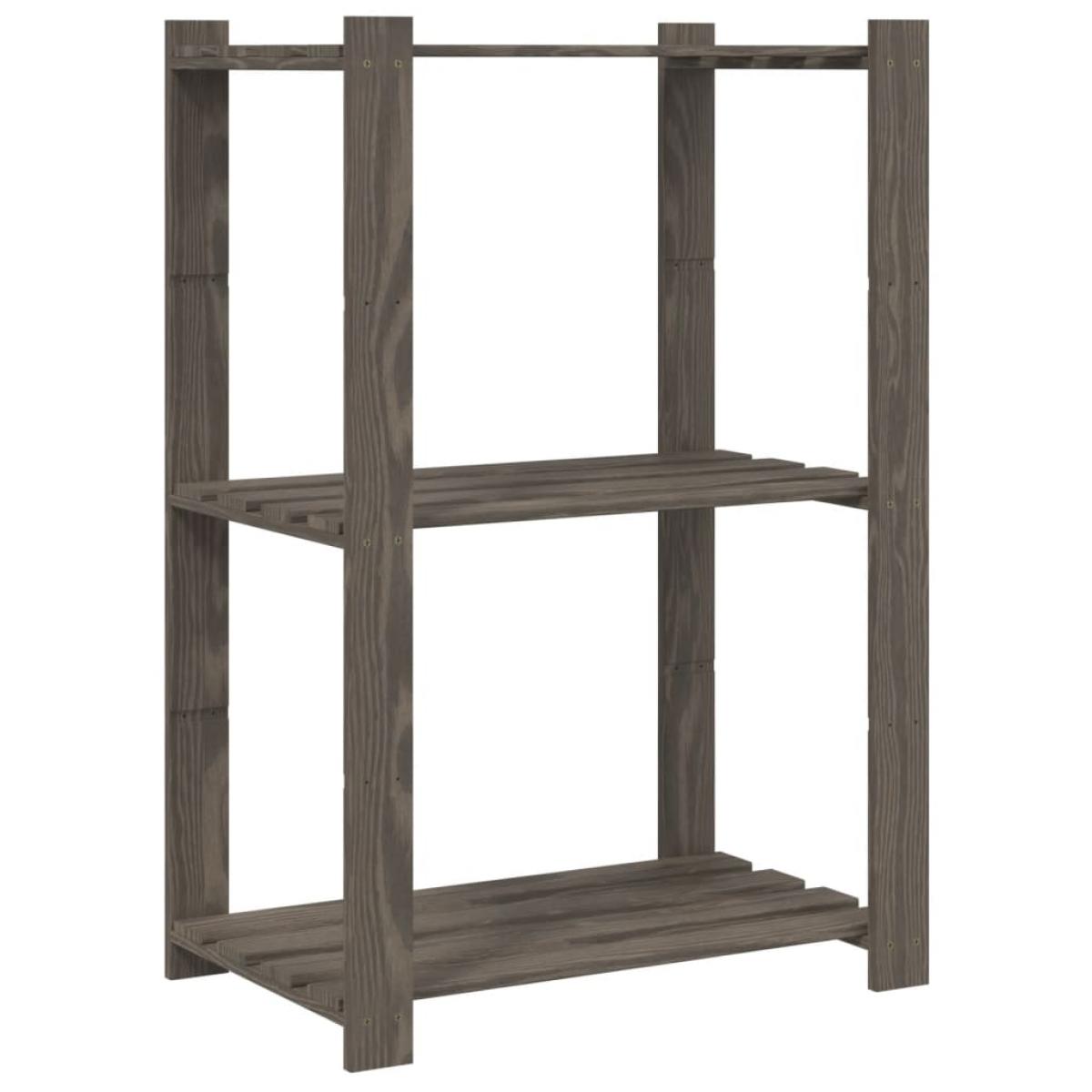 Estantería de 3 niveles madera maciza pino gris 60x38x90 cm