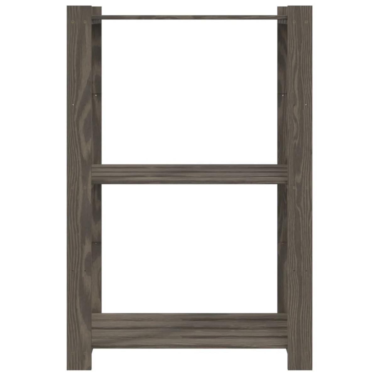 Estantería de 3 niveles madera maciza pino gris 60x38x90 cm