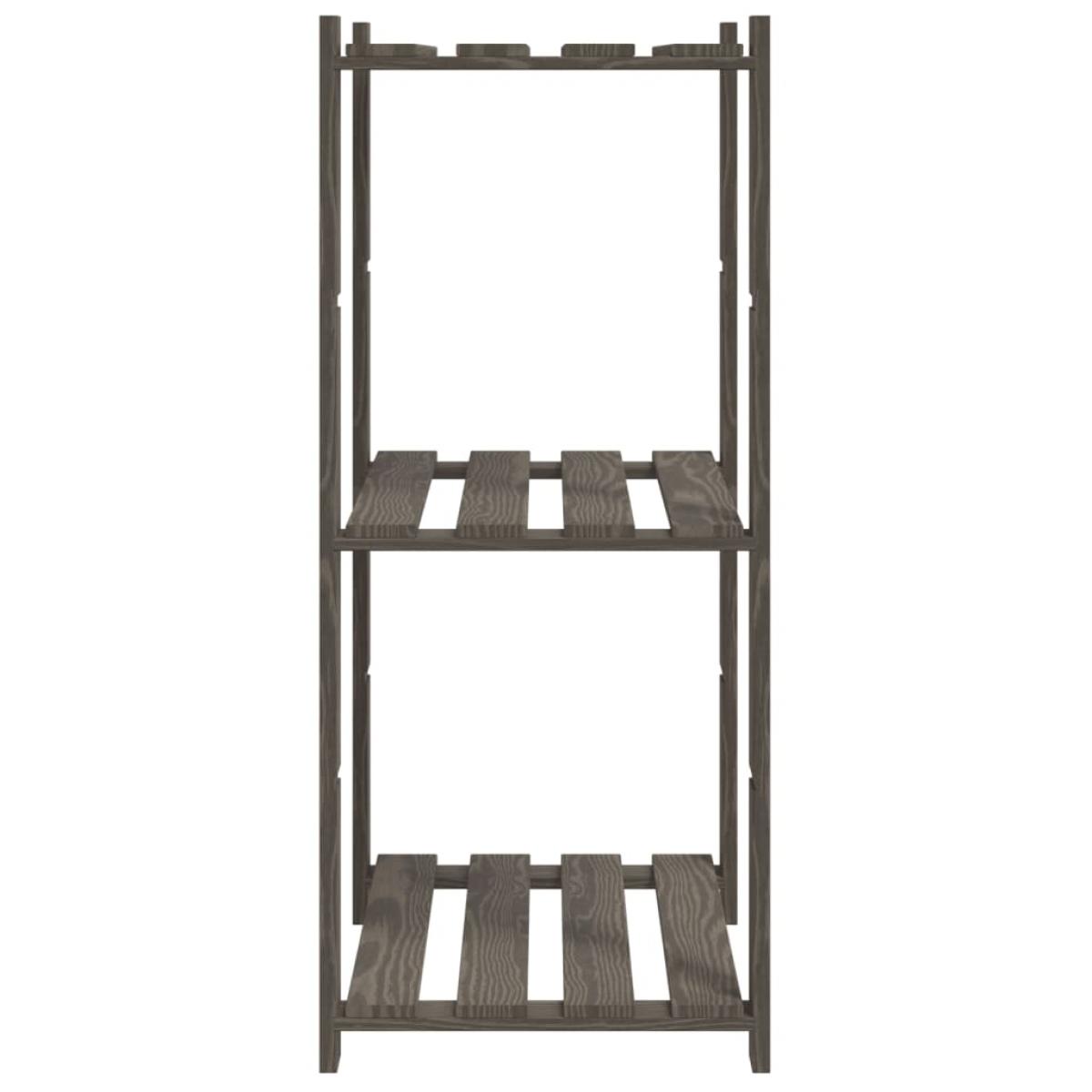 Estantería de 3 niveles madera maciza pino gris 60x38x90 cm