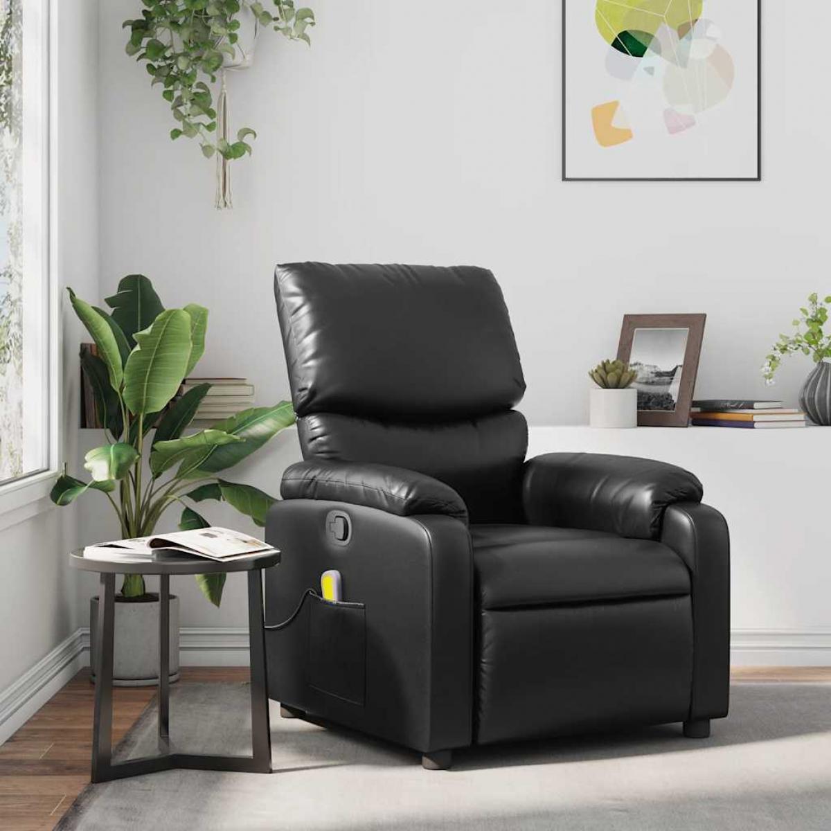 Sillón de masaje reclinable cuero sintético negro