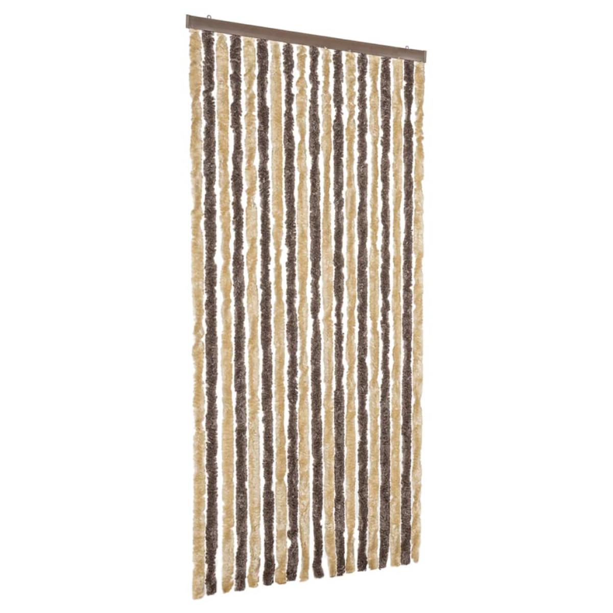 Cortina antimoscas chenilla marrón oscuro y beige 56x200 cm