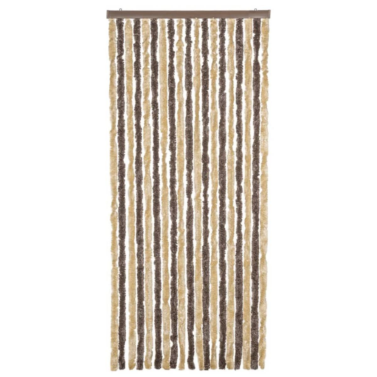Cortina antimoscas chenilla marrón oscuro y beige 56x200 cm