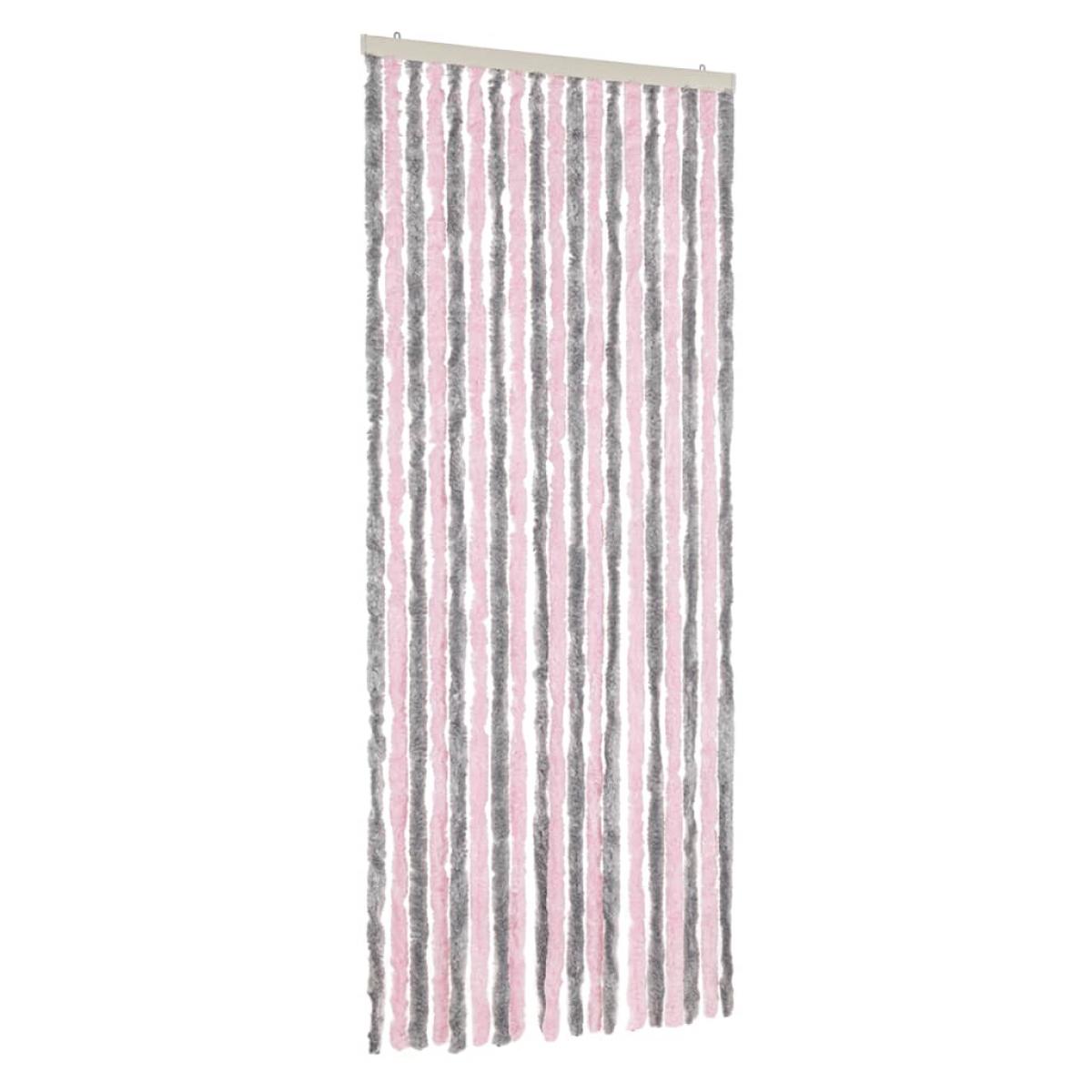 Cortina antimoscas chenilla gris plateado y rosa 56x200 cm