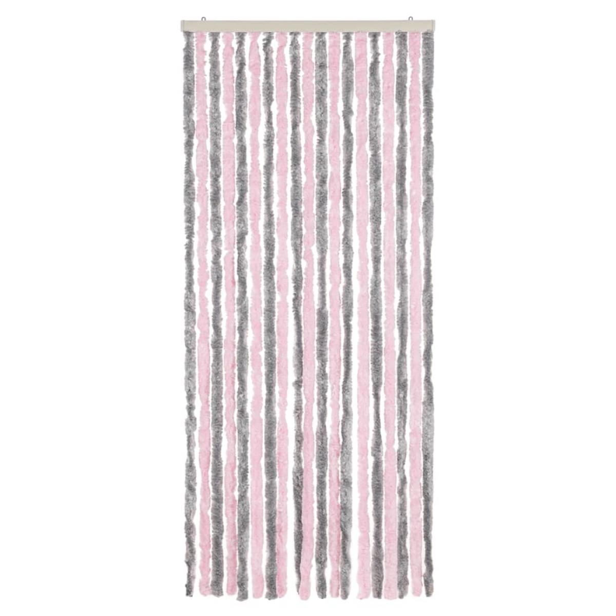 Cortina antimoscas chenilla gris plateado y rosa 56x200 cm