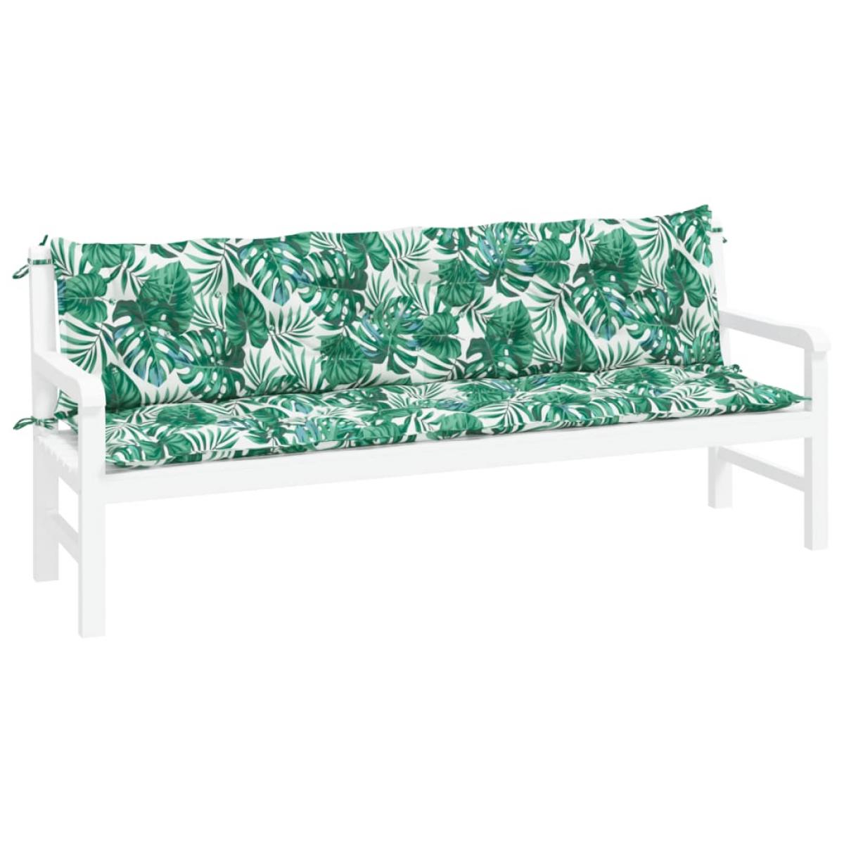 Cojines banco jardín 2 uds tela estampado de hojas 200x50x7 cm