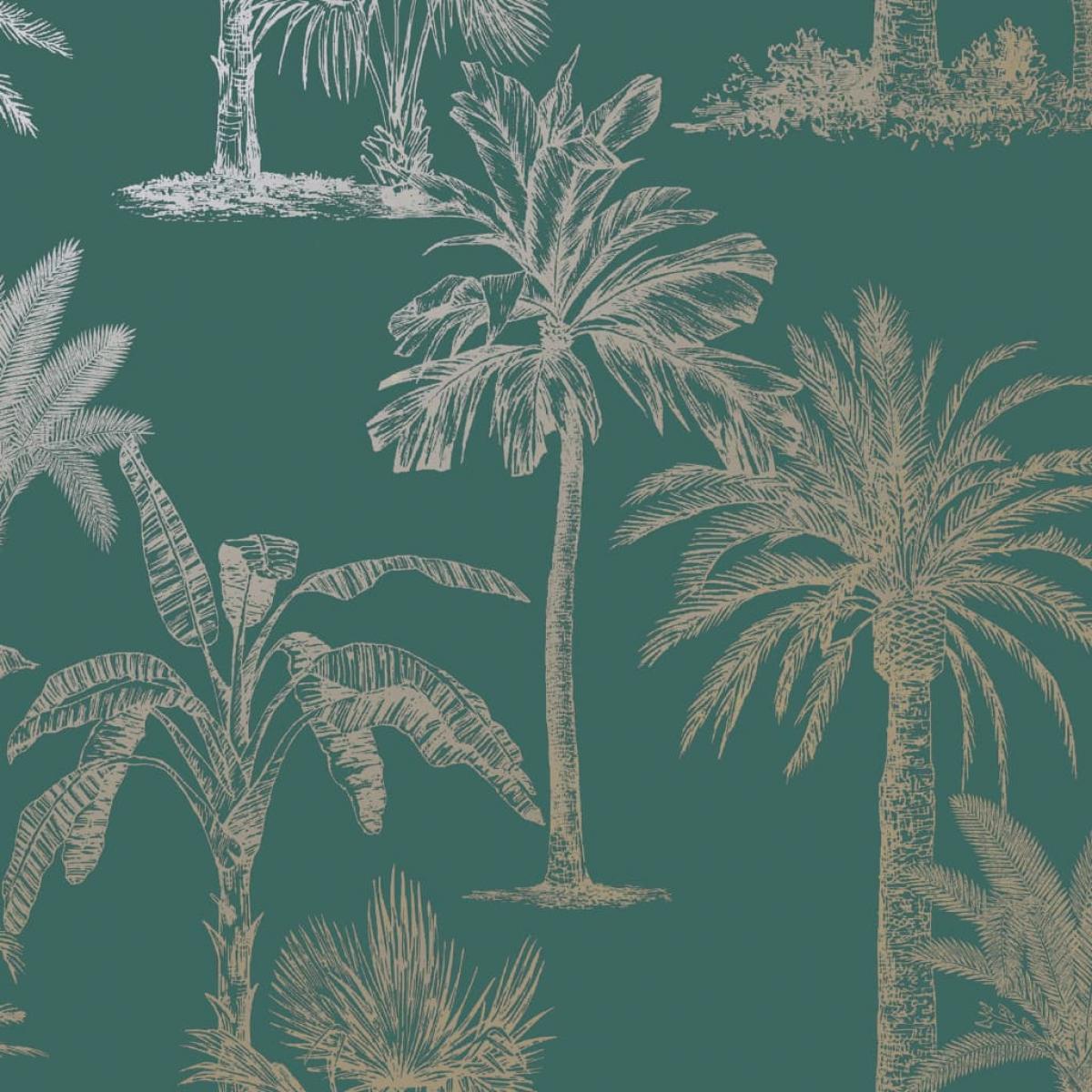 DUTCH WALLCOVERINGS Papel pintado árbol tropical verde azulado y plata