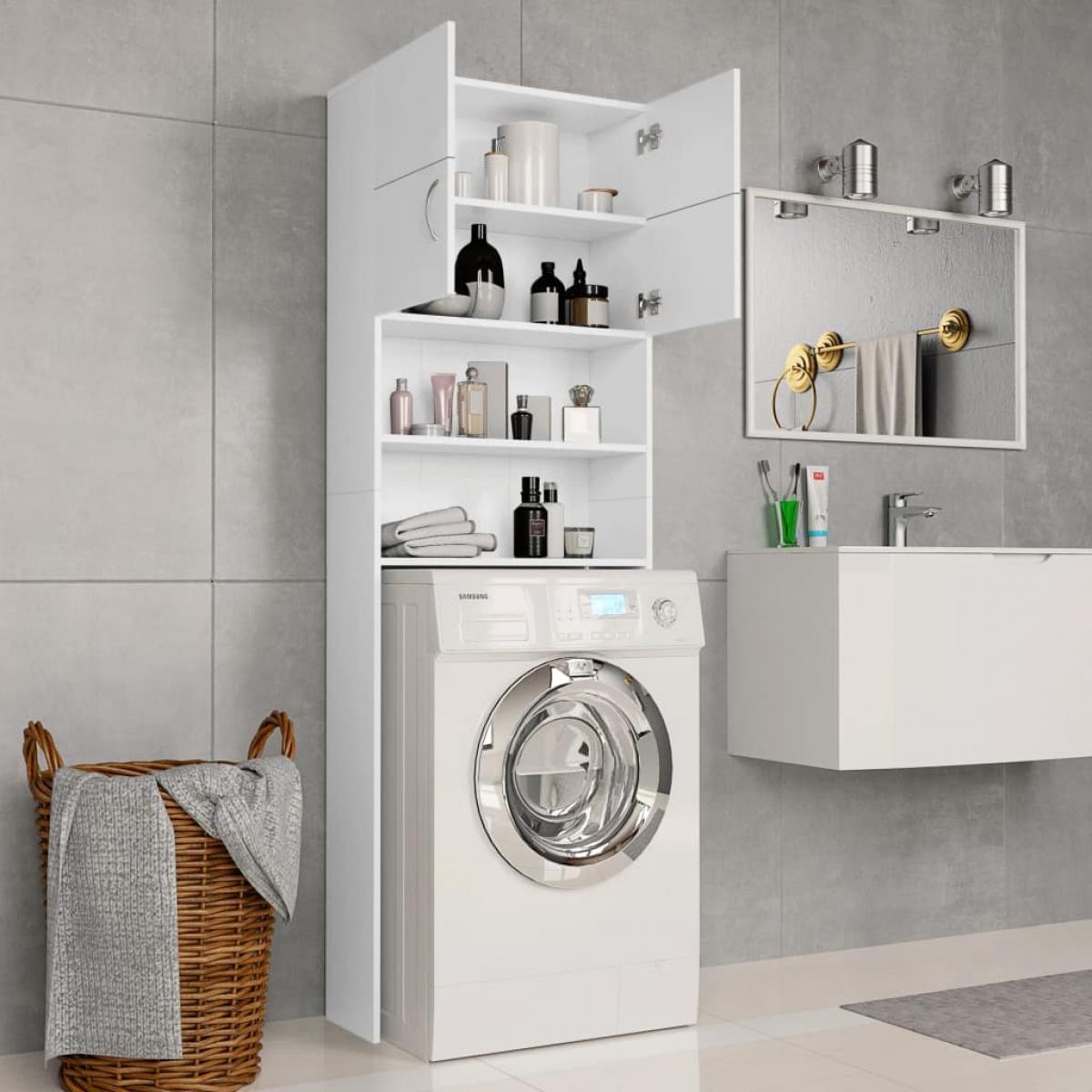 Armario de lavadora madera contrachapada blanco 64x25,5x190 cm