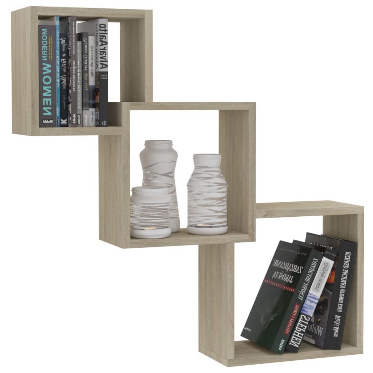 Estante de pared de cubo contrachapada color roble 68x15x68cm