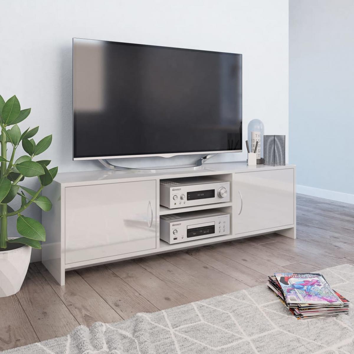 Mueble TV madera contrachapada blanco brillante 120x30x37,5cm