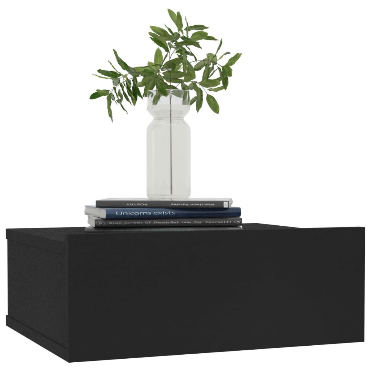 Mesita de noche flotante madera contrachapada negro 40x30x15cm