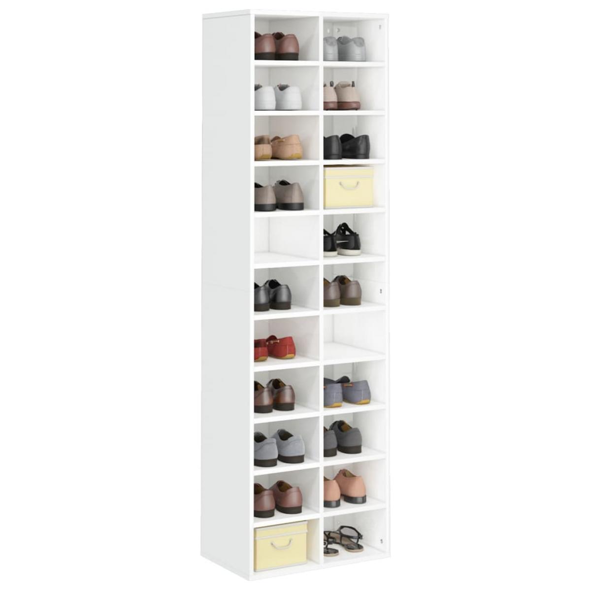 Mueble zapatero de aglomerado blanco brillante 54x34x183 cm