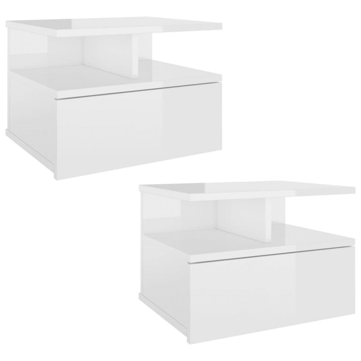 Mesita de noche flotante 2 uds madera blanco brillo 40x31x27 cm
