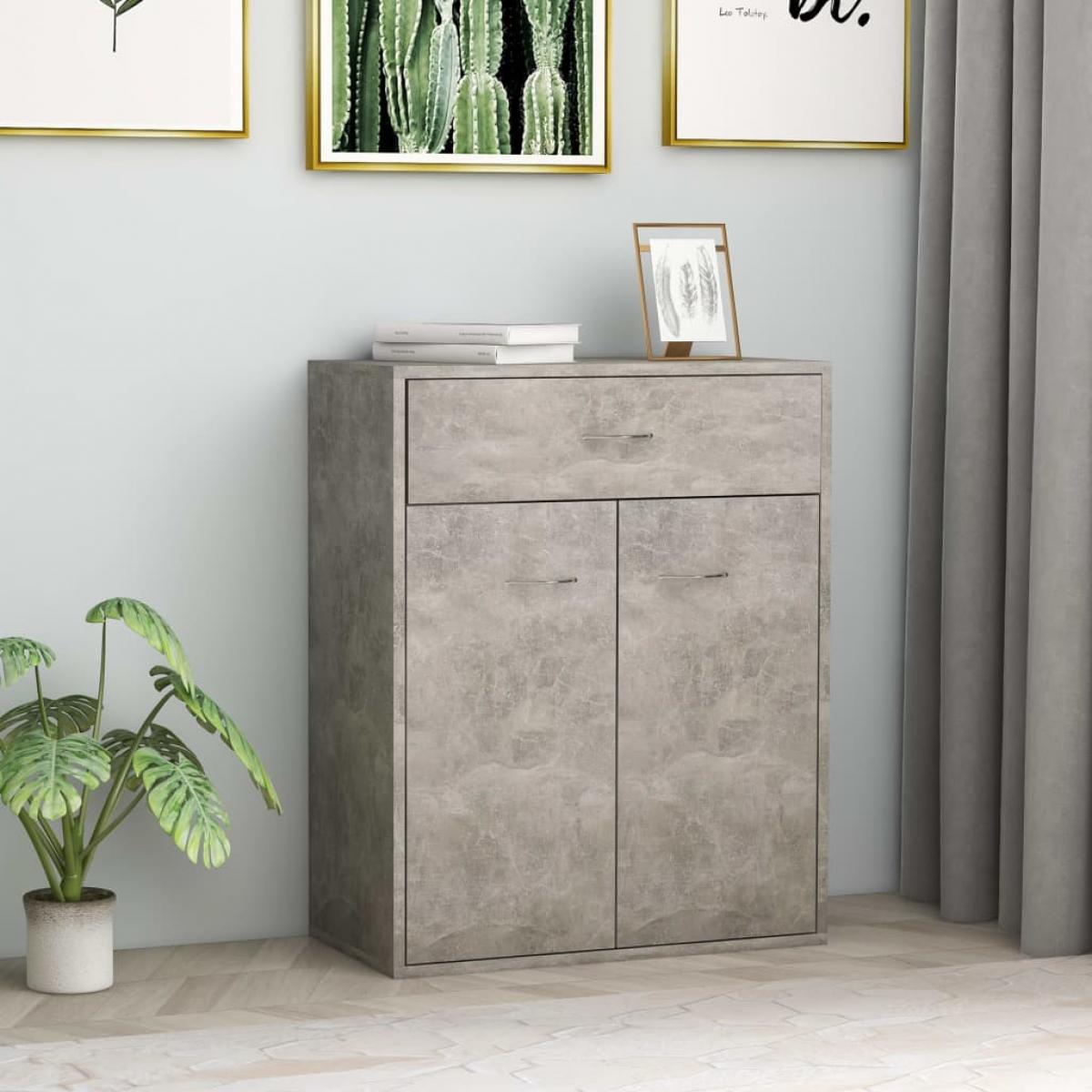 Aparador de madera contrachapada gris hormigón 60x30x75 cm