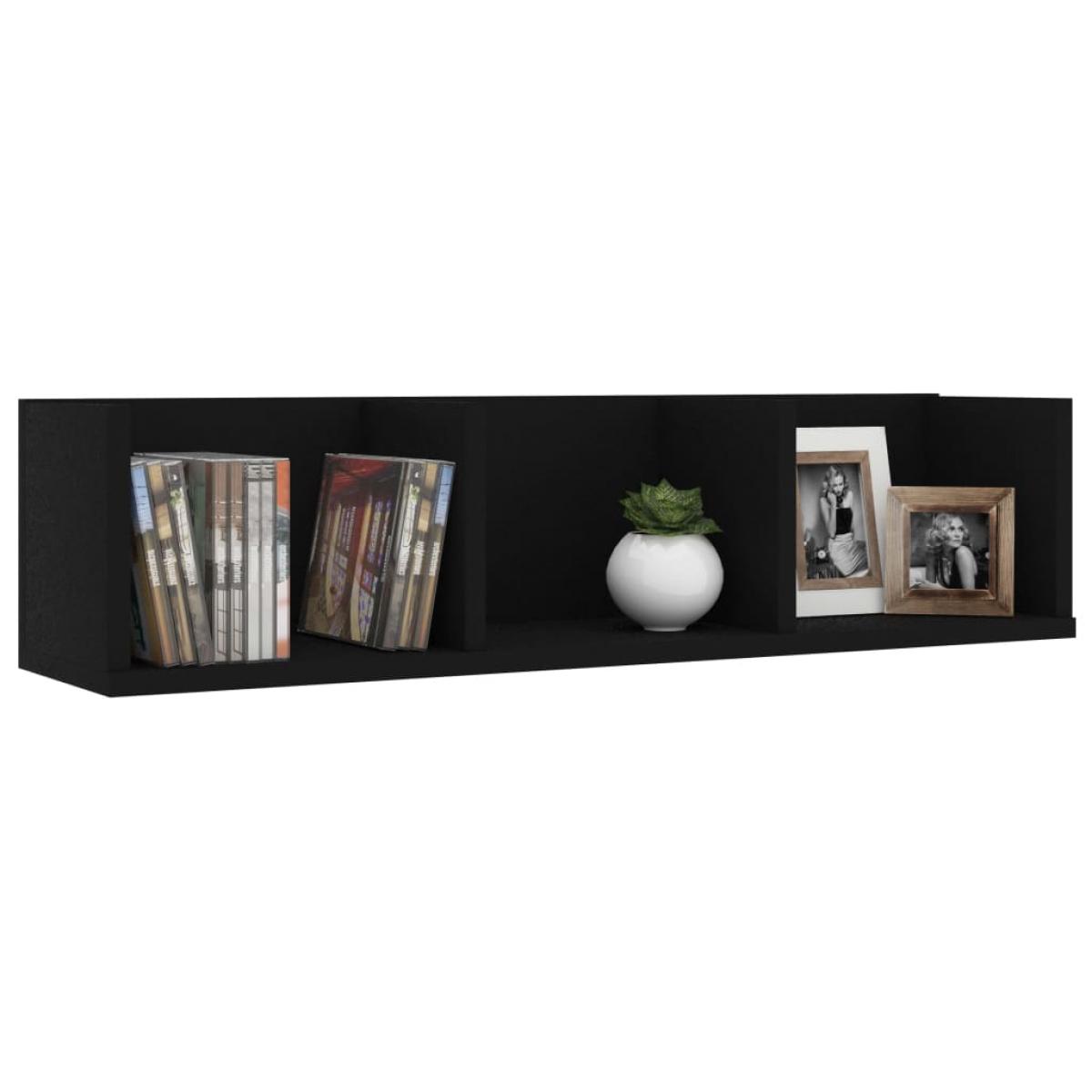 Estante de pared para CD madera contrachapada negro 75x18x18cm