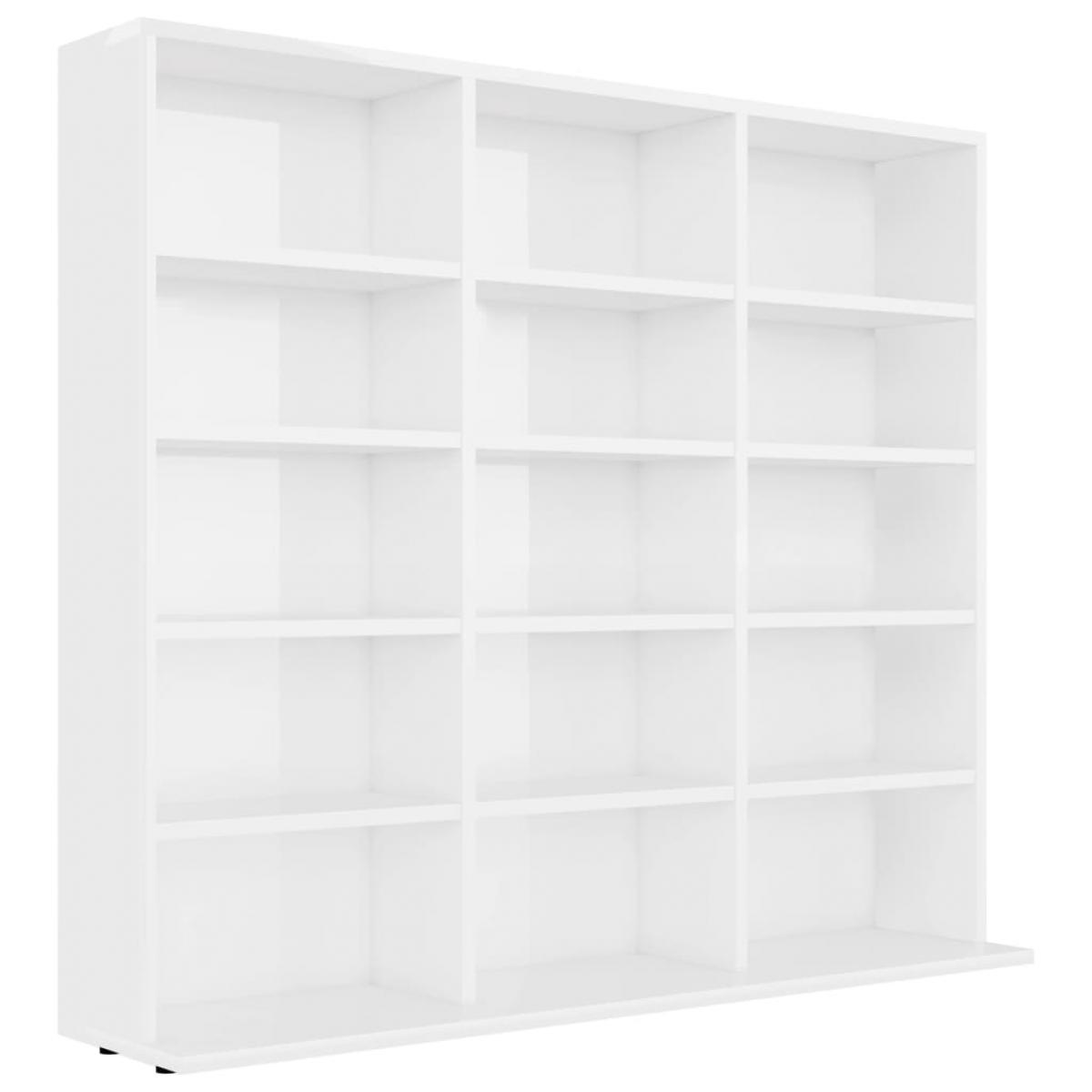 Estantería CD madera contrachapada blanco brillo 102x23x89,5 cm
