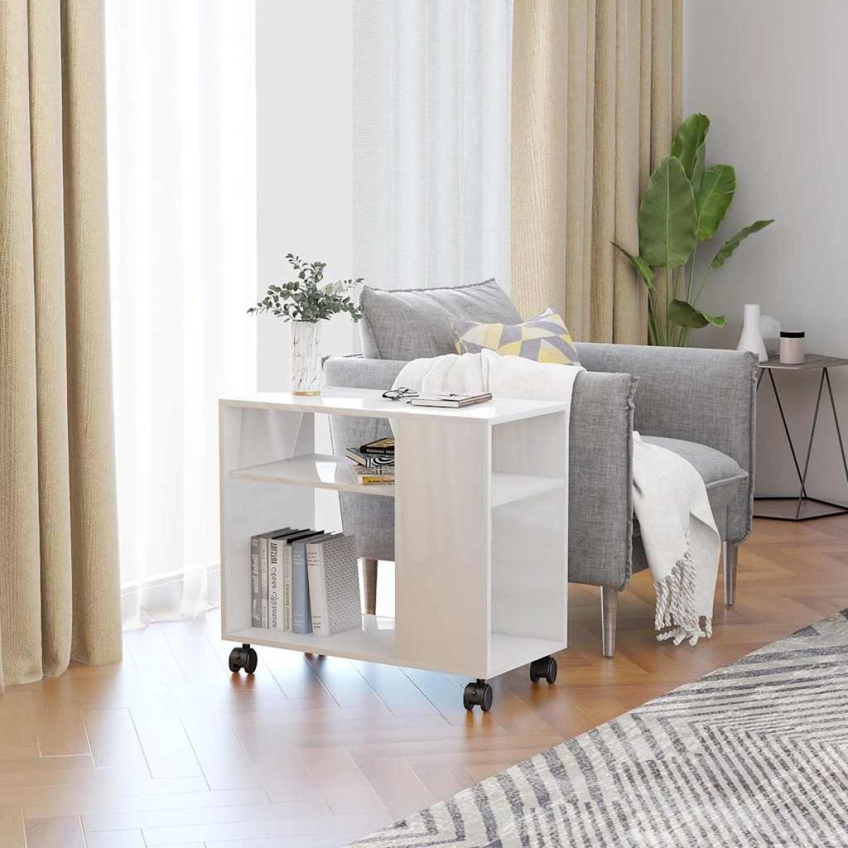 Mesa auxiliar madera contrachapada blanco brillante 70x35x55 cm