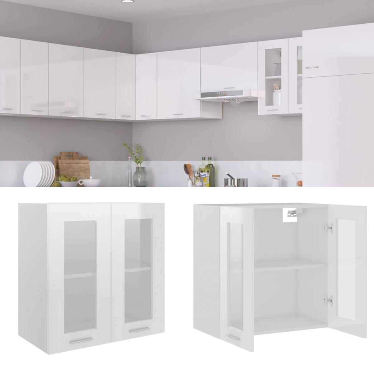 Armario colgante cristal y aglomerado blanco brillo 60x31x60 cm