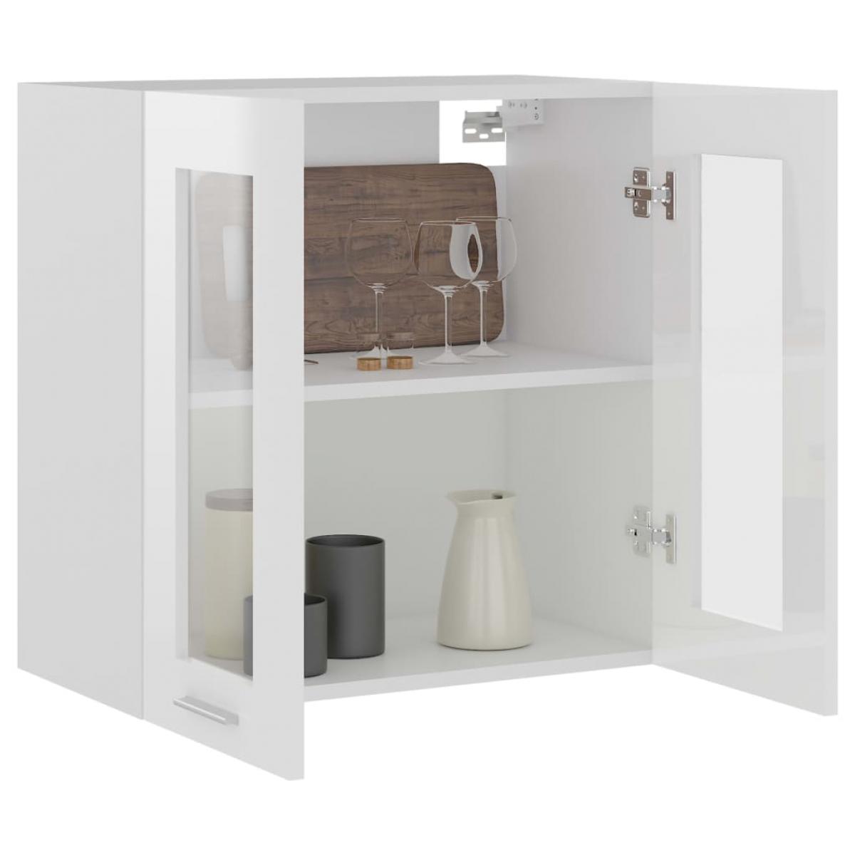 Armario colgante cristal y aglomerado blanco brillo 60x31x60 cm