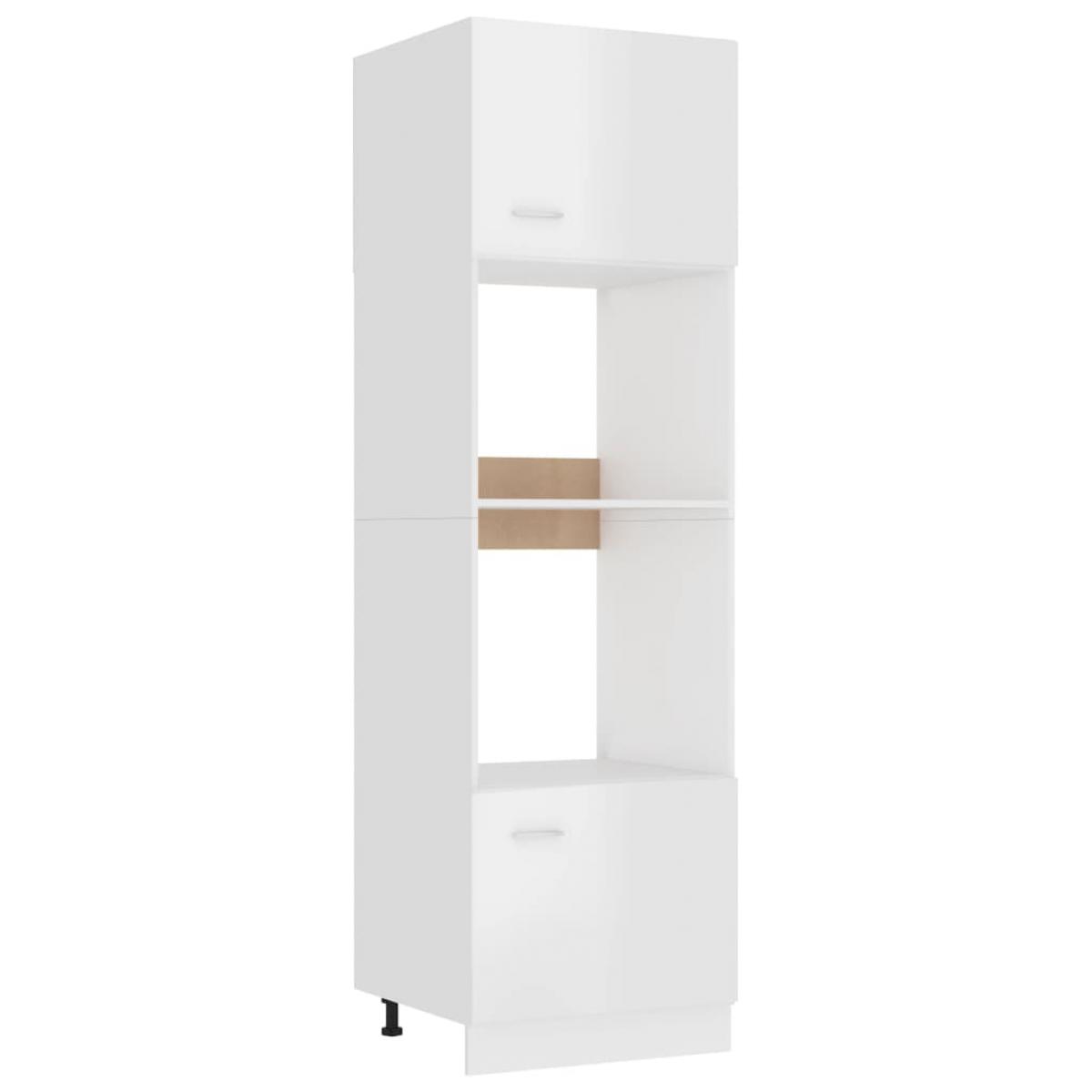 Mueble de microondas aglomerado blanco brillante 60x57x207 cm