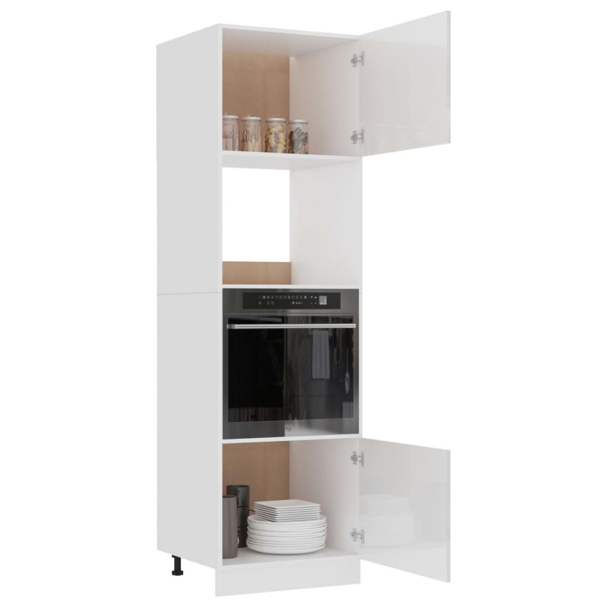 Mueble de microondas aglomerado blanco brillante 60x57x207 cm
