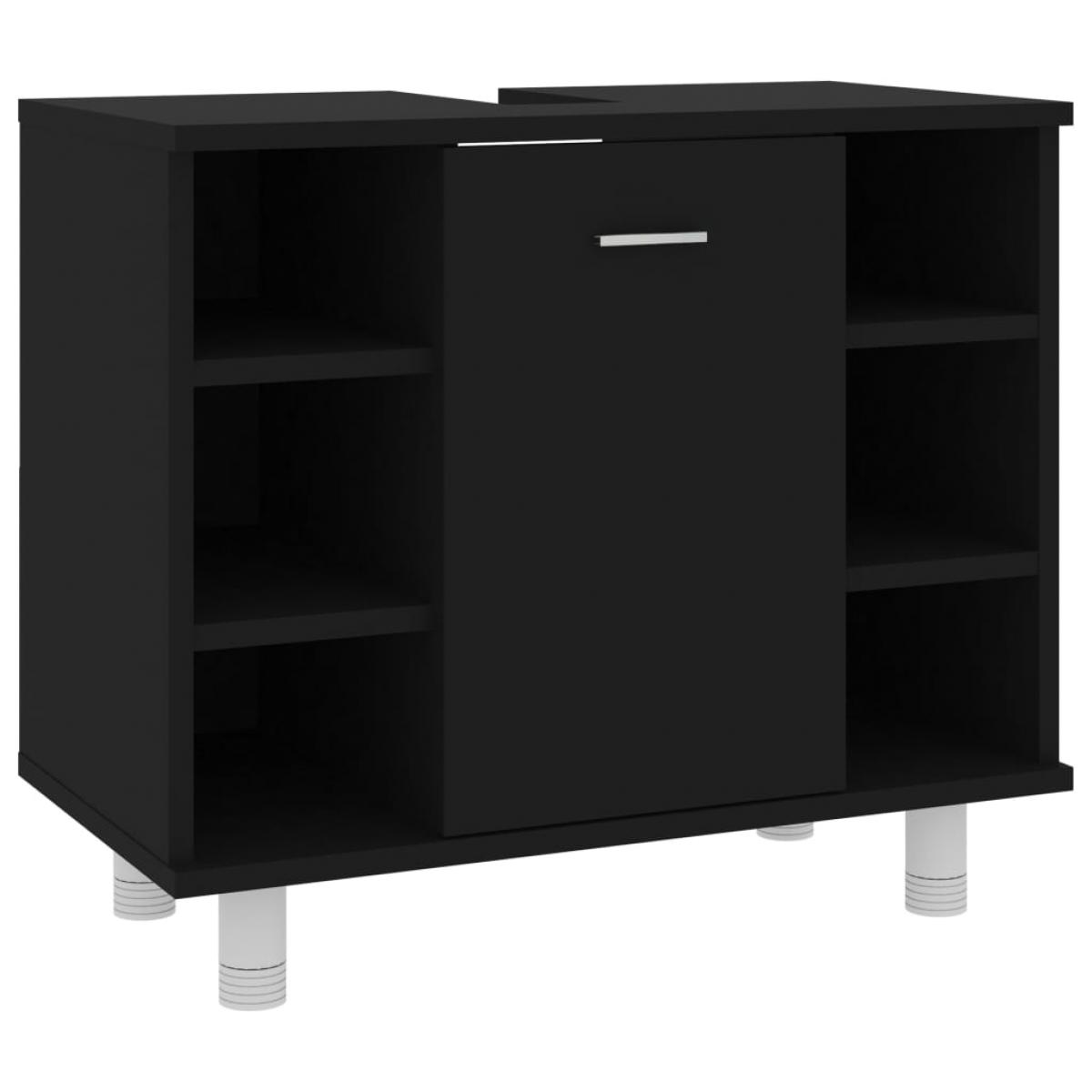 Armario de baño madera contrachapada negro 60x32x53,5 cm