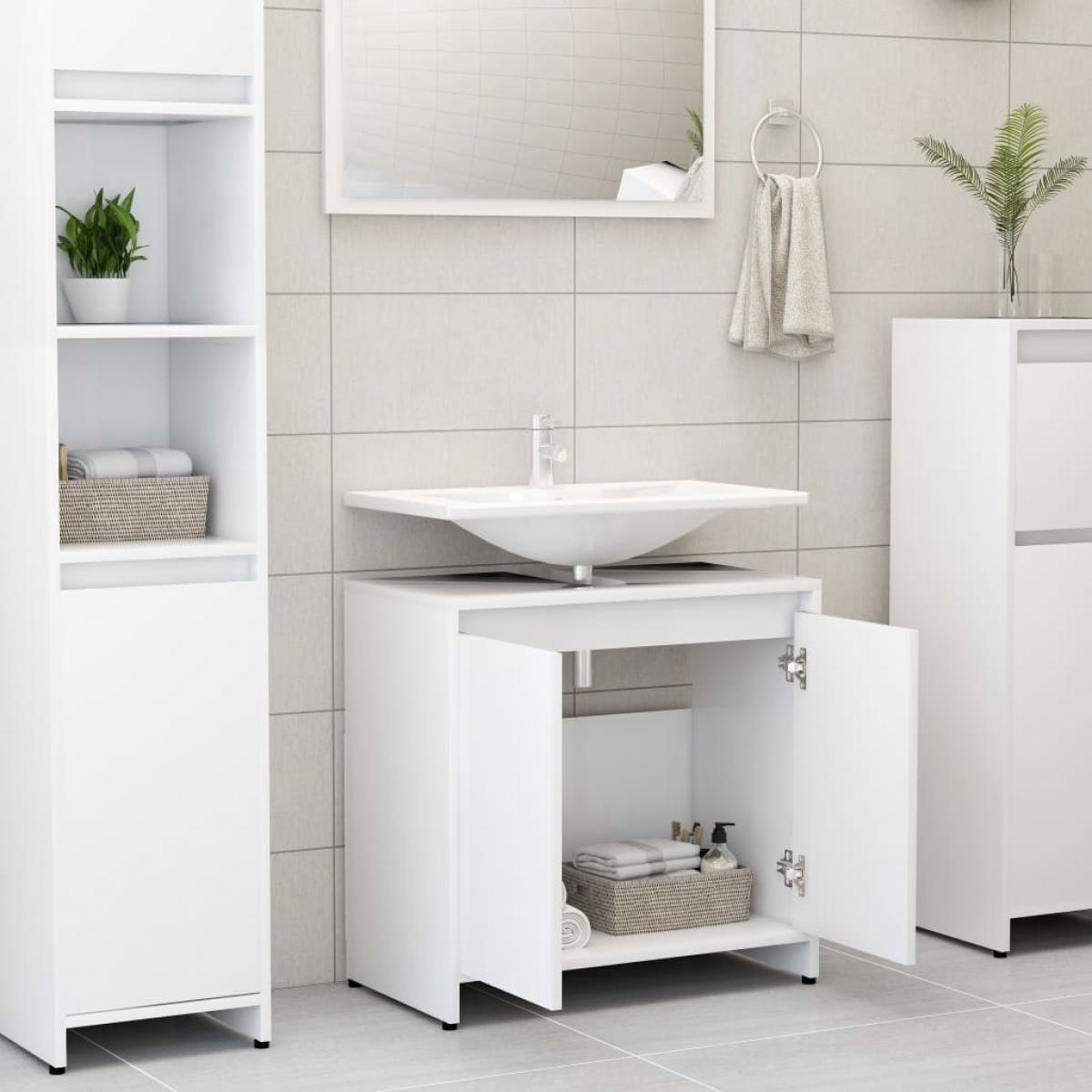 Armario de baño madera contrachapada blanco 60x33x61 cm