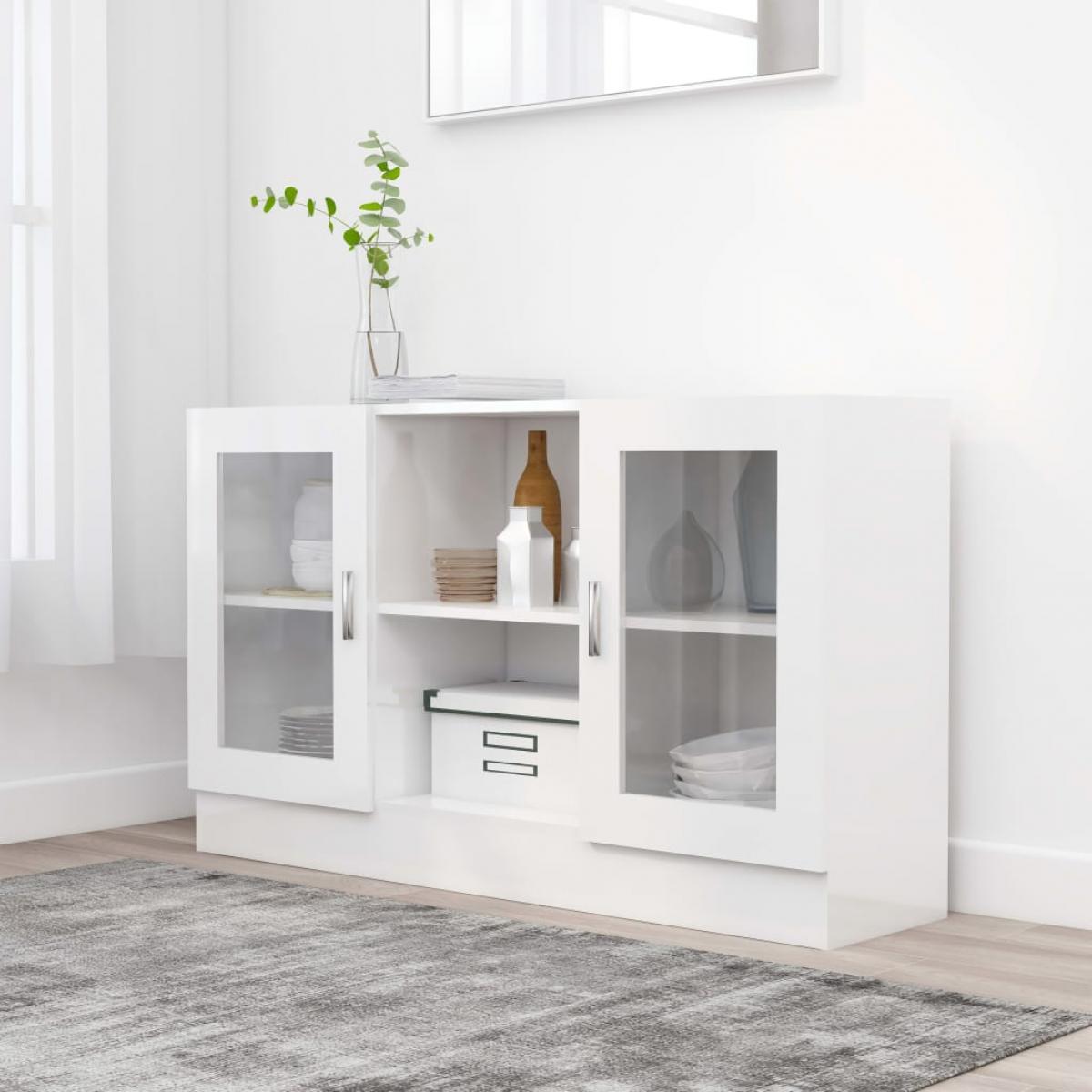 Vitrina de madera contrachapada blanco brillo 120x30,5x70 cm