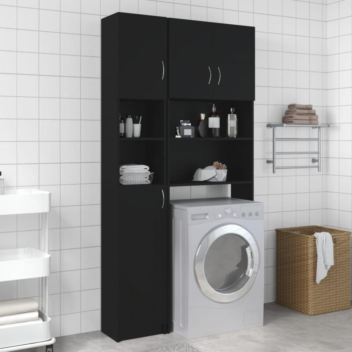 Armario de baño madera contrachapada negro 32x25,5x190 cm