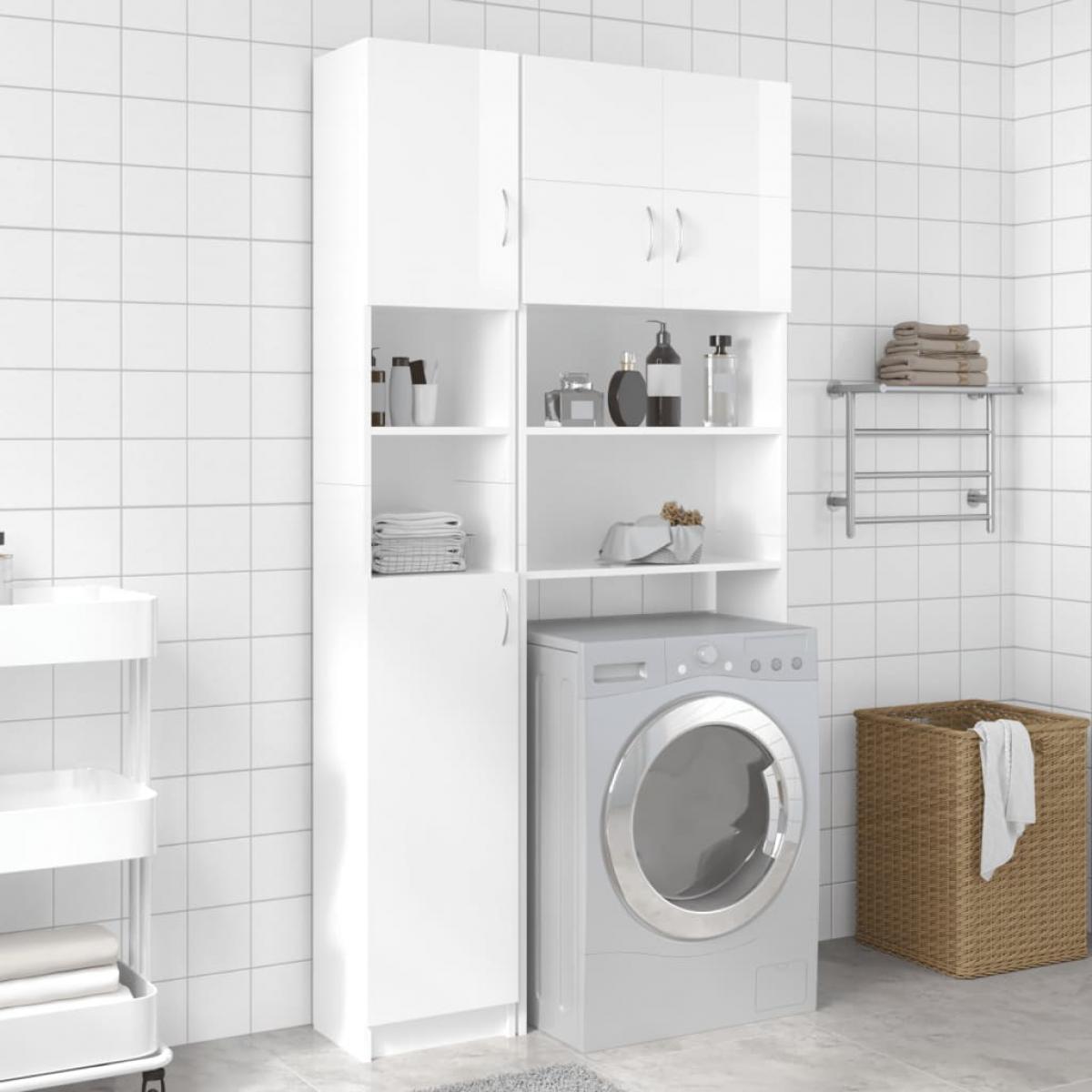Armario baño madera contrachapada blanco brillo 32x25,5x190 cm