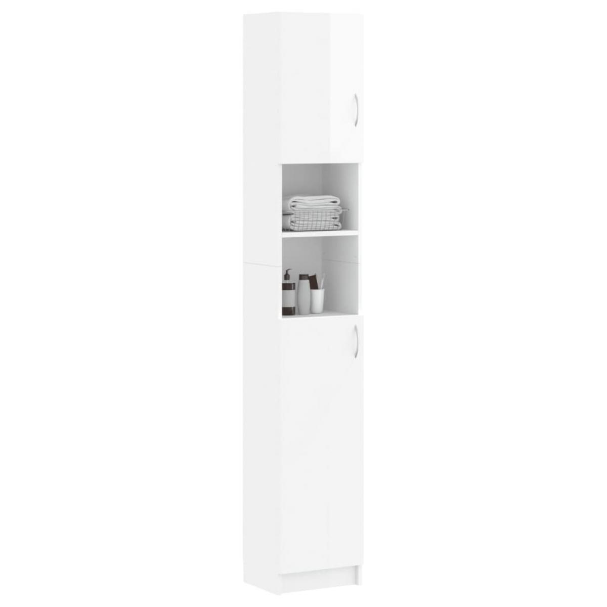 Armario baño madera contrachapada blanco brillo 32x25,5x190 cm
