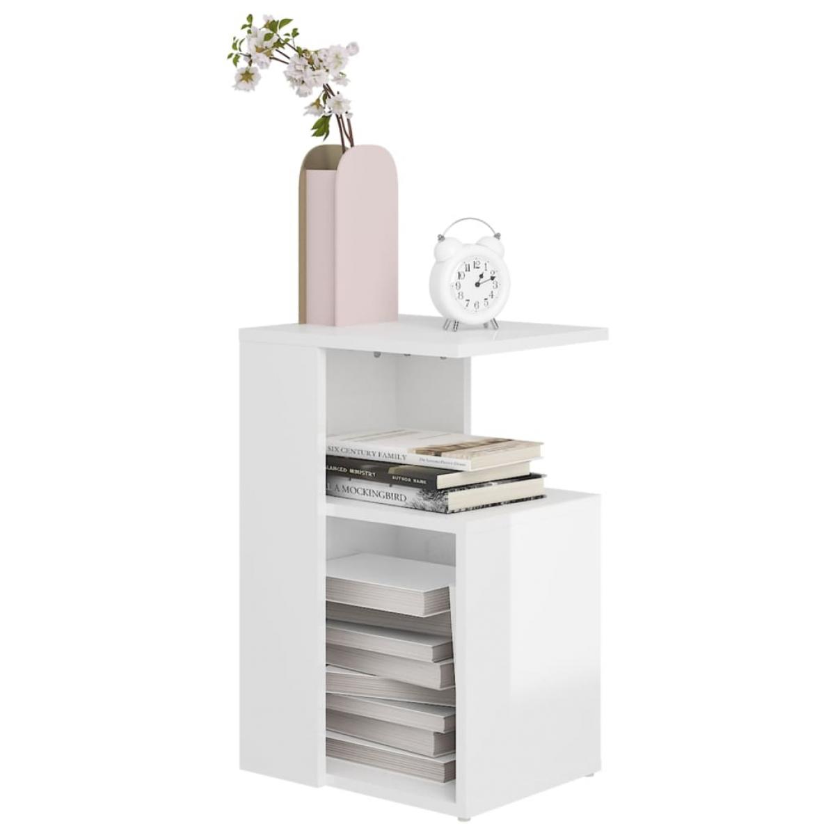 Mesa auxiliar madera contrachapada blanco brillante 36x30x56 cm