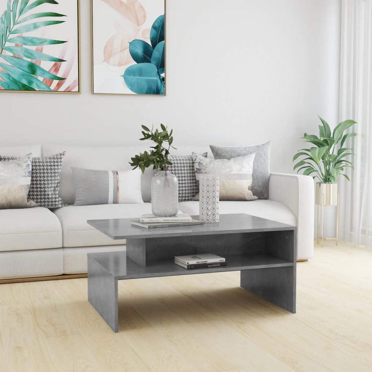 Mesa de centro madera contrachapada gris hormigón 90x60x42,5 cm
