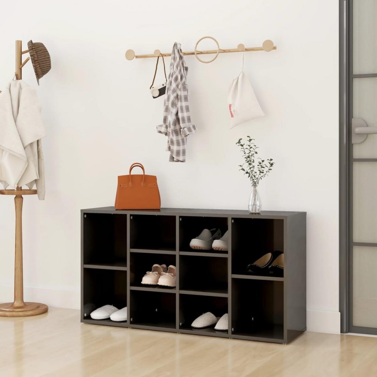 Banco zapatero madera contrachapada gris brillo 103x30x54,5 cm