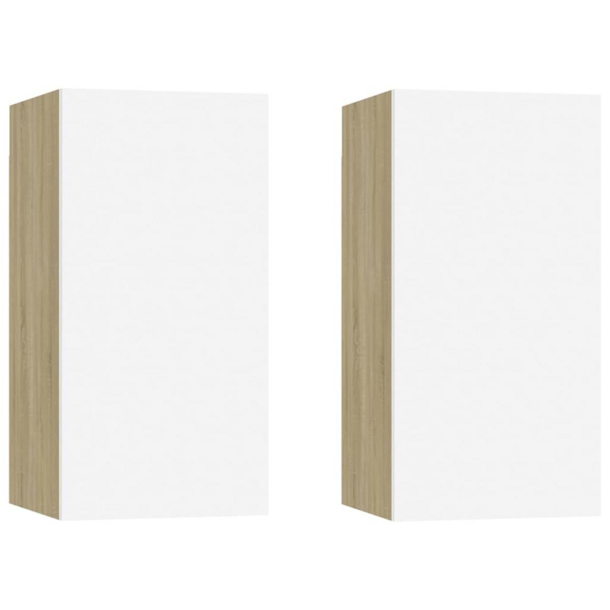Mueble de TV 2 uds contrachapada blanco y roble 30,5x30x60 cm