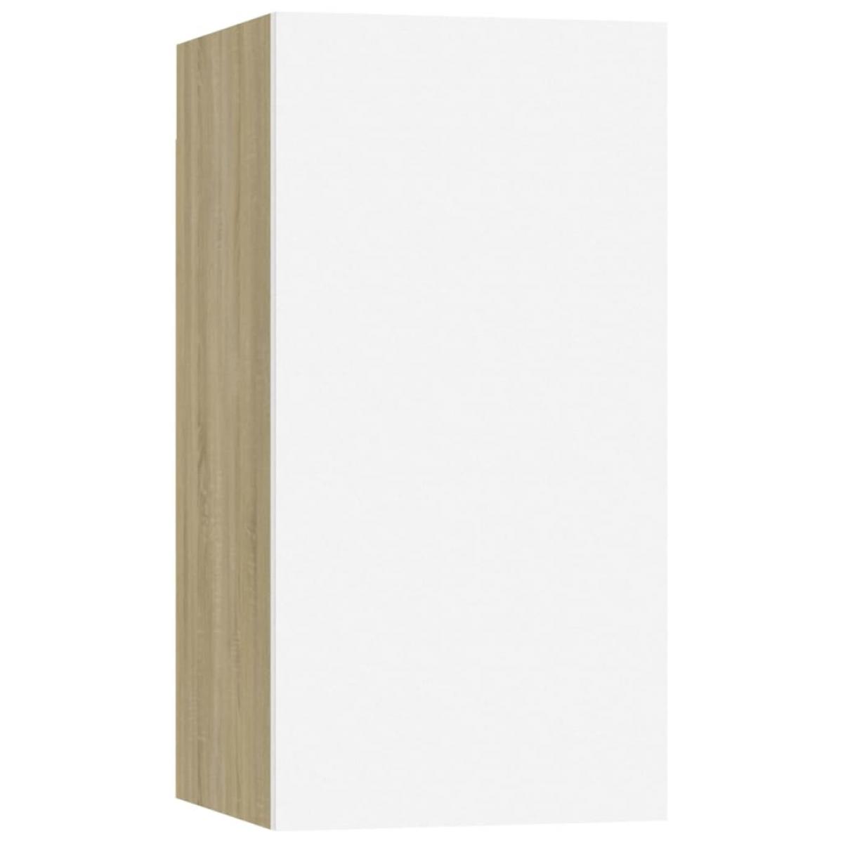 Mueble de TV 2 uds contrachapada blanco y roble 30,5x30x60 cm